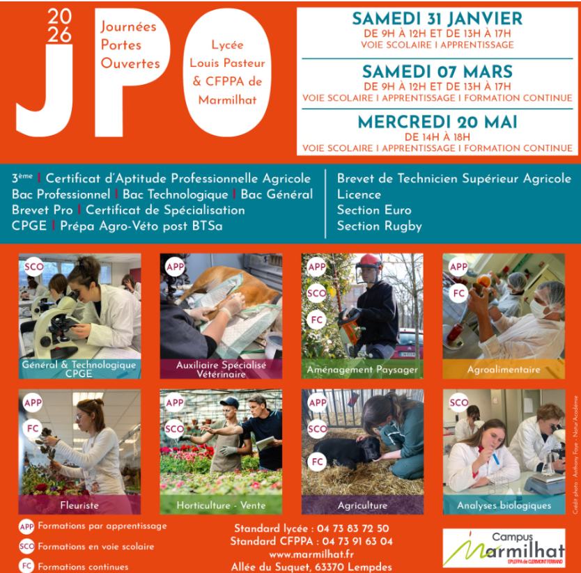 Actualit� : JOURNEES PORTES OUVERTES - Lyc�e Louis Pasteur & CFPPA de Marmilhat