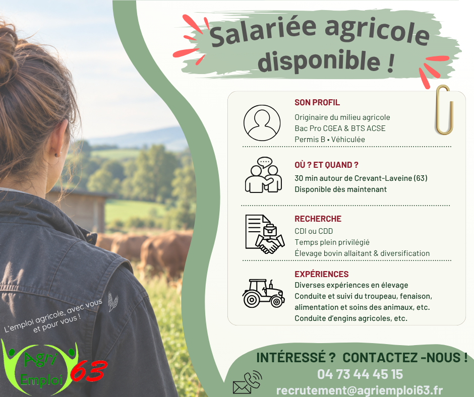 Actualit� : Salari�e disponible - secteur de Crevant-Laveine