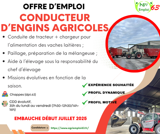Photo de l'actualité Conducteur.trice d’engins agricoles F/H