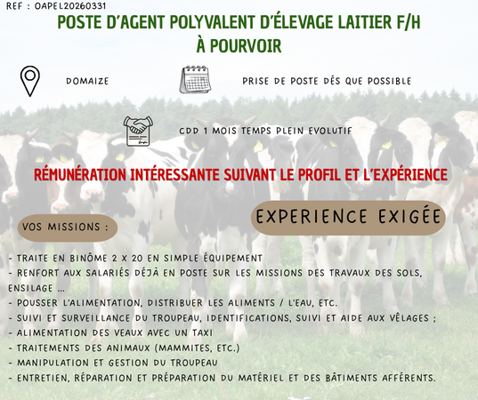 Photo de l'actualit� Agent polyvalent d'�levage laitier