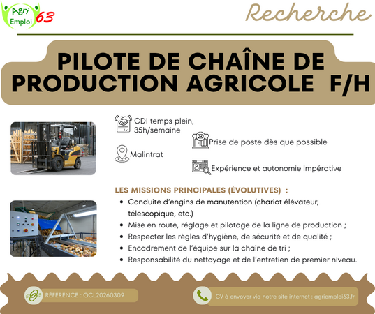 Photo de l'actualit� Pilote de cha�ne de production agricole 