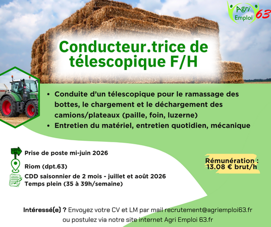 Photo de l'actualit� Conducteur.trice de t�lescopique saisonnier.�re 