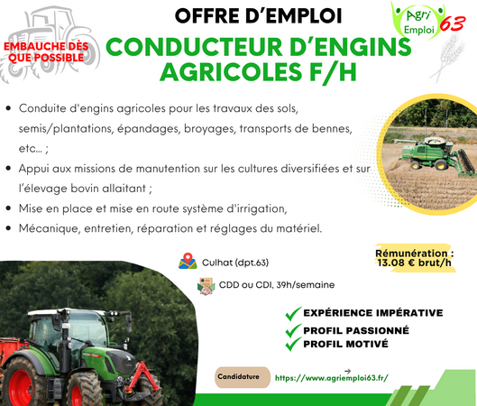 Photo de l'actualit� Conducteur.trice d’engins agricoles F/H