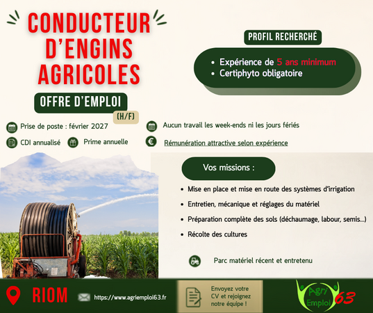 Photo de l'actualit� Conducteur d’engins agricoles F/H