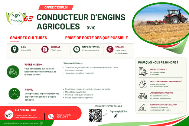 Photo de l'actualit� Conducteur d’engins agricoles F/H
