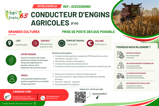 Photo de l'actualit� Conducteur.trice d’engins agricoles - CHAPPES