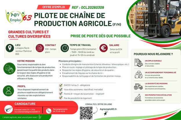 Photo de l'actualit� Pilote de cha�ne de production agricole (F/H)